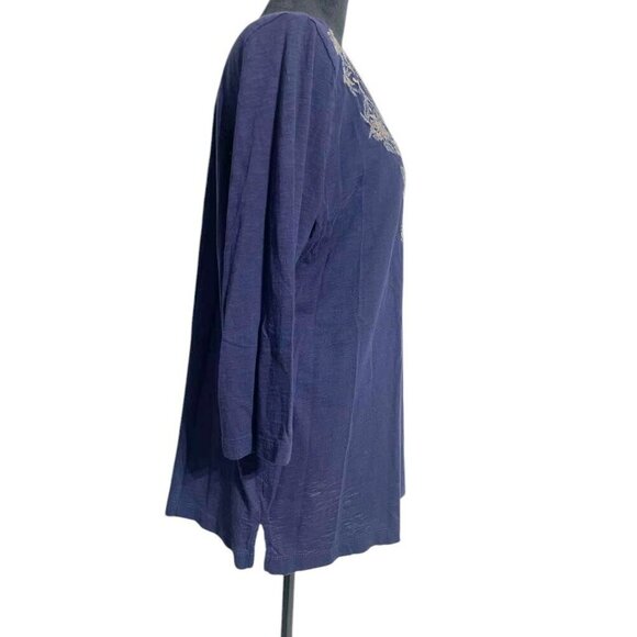 J. Jill Size Large  Top Blouse 3/4 Sleeve Embroidered Shirt Boho - Picture 3 of 7